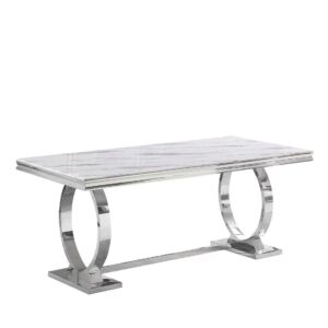 TABLE REPAS OMEGA CHROME MARBRE BLANC 180X90CM