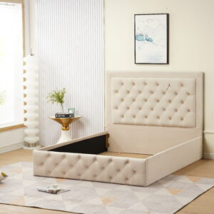 CADRE DE LIT ROMA 160 x 200cm VELOURS BEIGE VENDU SANS SOMMIER