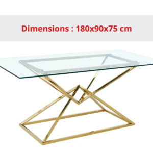 Table à manger PYRAMIDE plateau en verre et structure en Gold pour 4 à 8 personnes