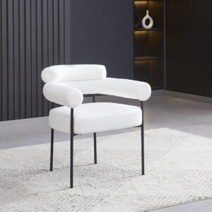 CHAISE AVEC ACCOUDOIR BULLE PIED METAL NOIR DOUDOU BLANC