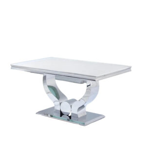 Table à manger TROFY 4 à 6 personnes chrome verre 150x90 cm