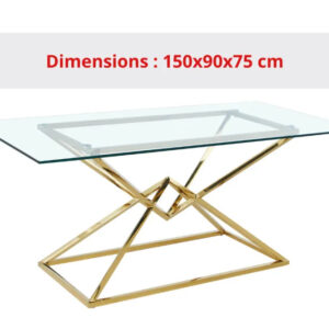 Table à manger PYRAMIDE plateau en verre et structure en Gold pour 4 à 8 personnes