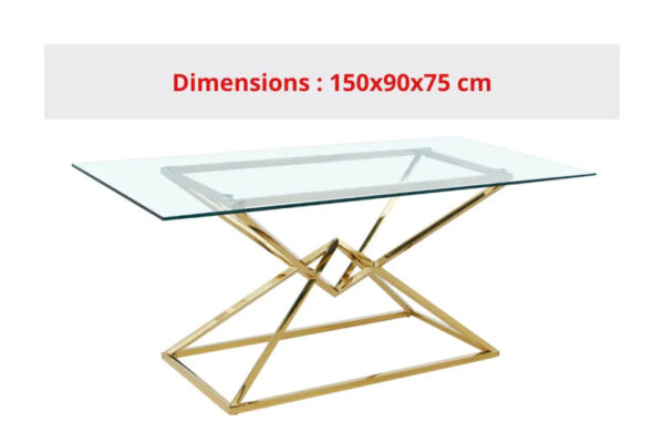 Table à manger PYRAMIDE plateau en verre et structure en Gold pour 4 à 8 personnes