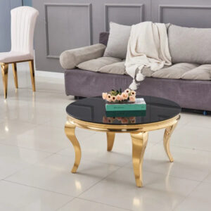 Table basse ronde baroque Gold et plateau en verre de 80 cm