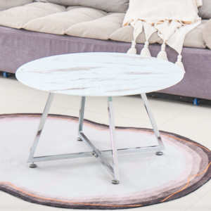 TABLE BASSE HELOISE CHROME MARBRE BLANC 80x45 cm