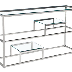CONSOLE ROMY A ETAGERE EN CHROME TRANSPARENT 120x40x80 cm