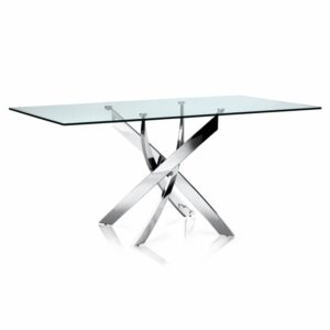 TABLE REPAS JESSICA RECTANGLE CHROME VERRE TRANSPARENT 150x90cm