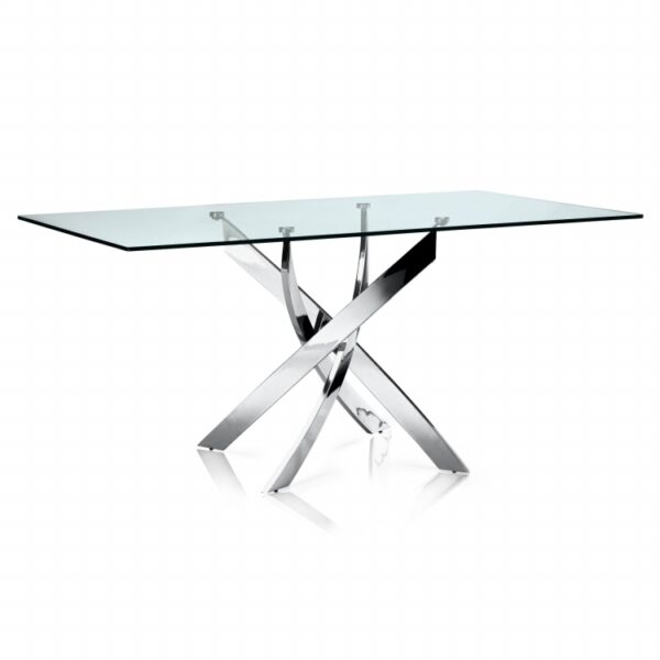TABLE REPAS JESSICA RECTANGLE CHROME VERRE TRANSPARENT 150x90cm
