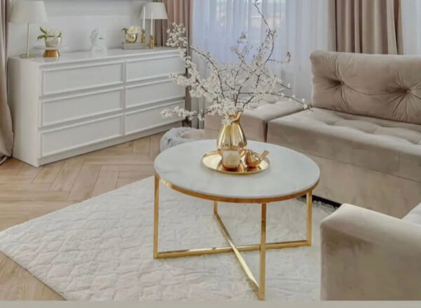 Table basse ronde LORIE Gold plateau en verre D90 cm