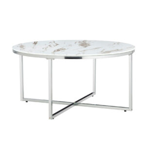 Table basse ronde LORIE chrome plateau en verre D90 cm