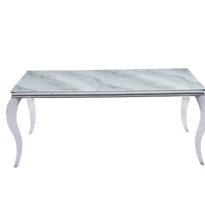 TABLE REPAS BAROQUE CHROME MARBRE GREIGE 180X90X75CM