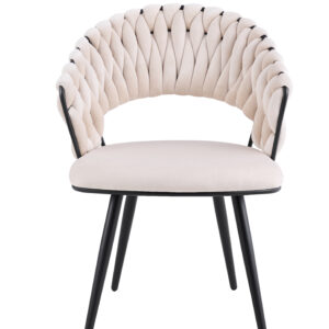 CHAISE CAROLINA PIEDS METAL NOIR VELOURS BEIGE