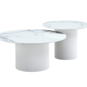TABLE BASSE GIGOGNE MINA PIED BLANC PLATEAU CERAMIQUE MARBRE BLANC (BLB) 60x45cm + 80x38cm