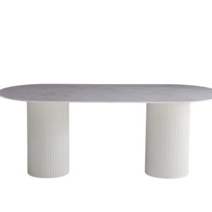 TABLE A MANGER SALMA XXL PIED BEIGE PLATEAU CERAMIQUE MARBRE BEIGE 90X200X75cm