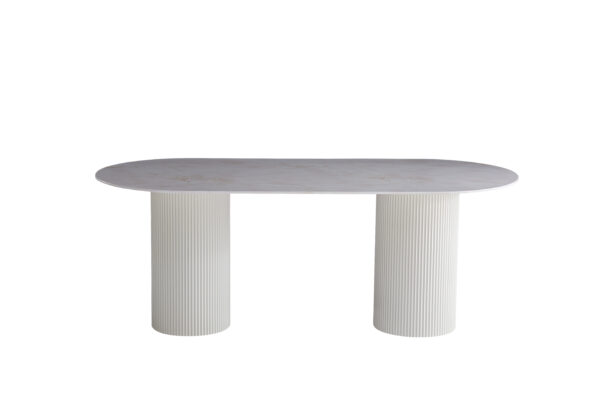 TABLE A MANGER SALMA XXL PIED BEIGE PLATEAU CERAMIQUE MARBRE BEIGE 90X200X75cm