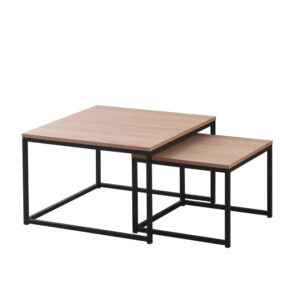 Table basse gigogne BELGRADE métal noir plateau en bois