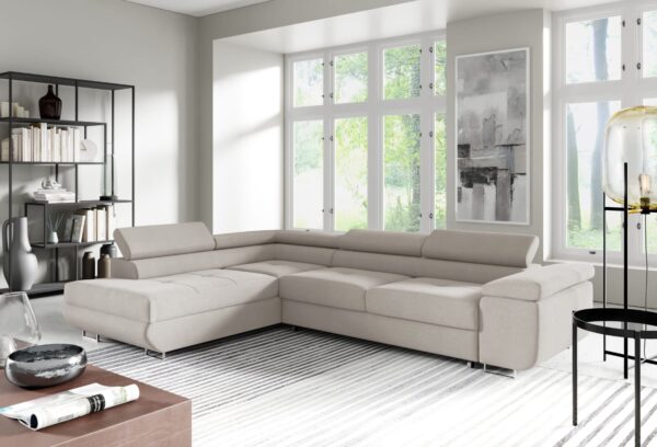 CANAPE TOULOUSE ANGLE CONVERTIBLE GAUCHE BEIGE IMPRIME 275x205c