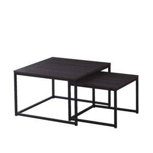 TABLE BASSE BELGRADE PIED METAL NOIR BOIS NOIR 70X70X46 / 50X50X40CM