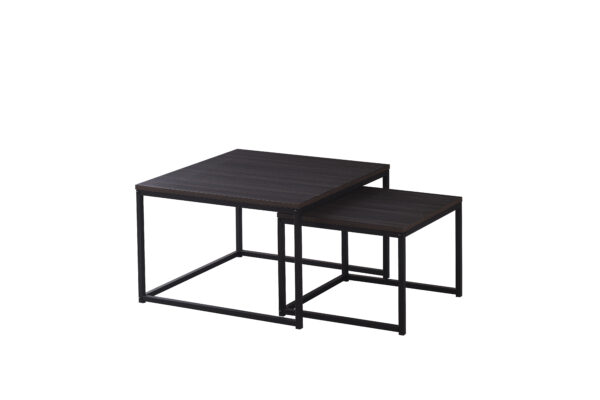 TABLE BASSE BELGRADE PIED METAL NOIR BOIS NOIR 70X70X46 / 50X50X40CM