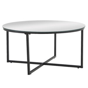 TABLE BASSE LORIE PIED METAL NOIR MIROIR 90CM