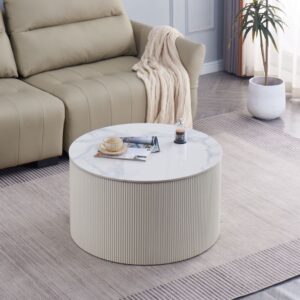 TABLE BASSE VALMY PIEDS BEIGE PLATEAU CERAMIQUE MARBRE BLANC 80X45