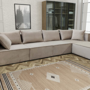 CANAPE MODULO 4+1 ANGLE DROIT VELOURS BEIGE