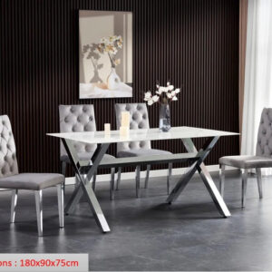 Table à manger IXE chrome XXL plateau marbre blanc 180 cm