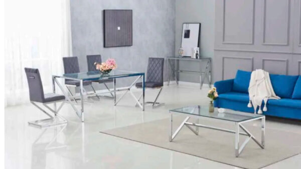 Table Basse MAJESTIQUE Chrome et plateau en verre 120x60x45 cm
