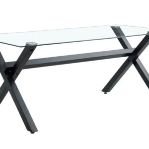 Table à manger IXE métal noir plateau en verre trempé