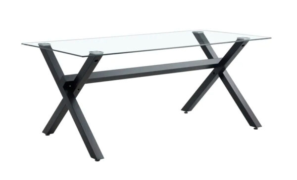 Table à manger IXE métal noir plateau en verre trempé