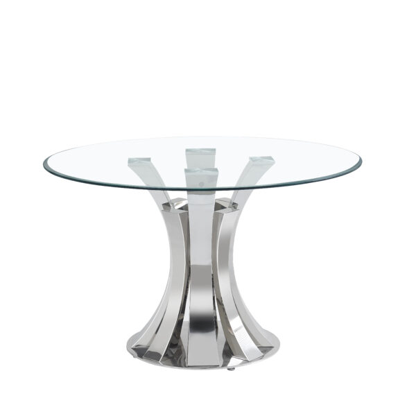 TABLE A MANGER RONDE JUDITH CHROME TRANSPARENT 120CM