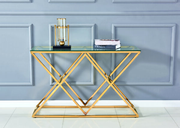 CONSOLE TRIANGLE GOLD TRANSPARENT 120x40 cm