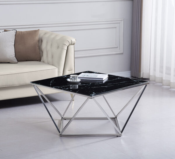 TABLE BASSE ALINA CHROME MARBRE NOIR 100x100x45 cm