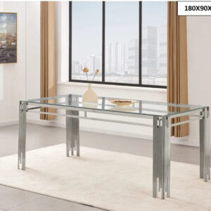 Table à manger XXL FLUTE Chrome Plateau en verre Marbré 180 cm