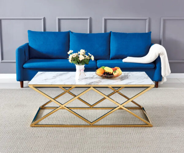 Table Basse TRIANGLE Gold et plateau en verre 120x60 cm