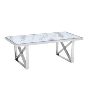 Table repas LEVANTO chrome plateau en verre trempé