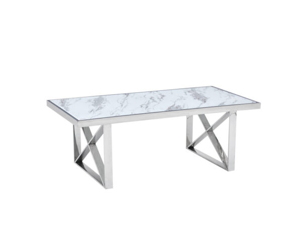 Table repas LEVANTO chrome plateau en verre trempé