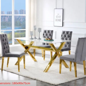 Table à manger IXE gold XXL plateau marbre blanc 180 cm
