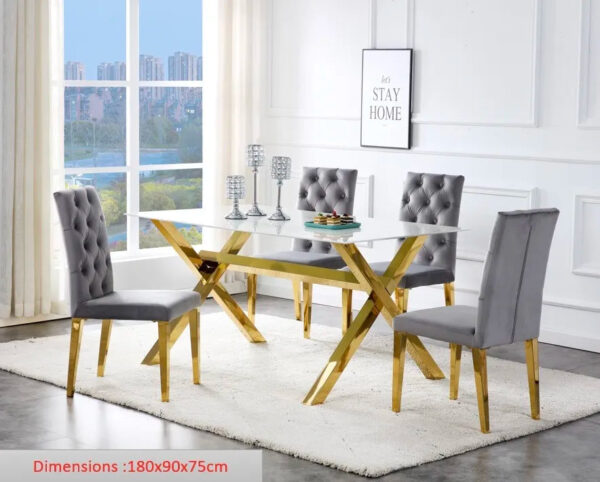 Table à manger IXE gold XXL plateau marbre blanc 180 cm