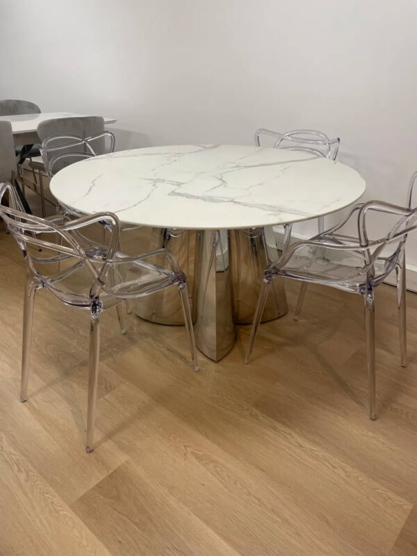 Table à manger CAPUCINE Chrome Marbre blanc