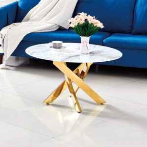 Table basse ronde JESSY pieds Gold et plateau en verre 80 cm