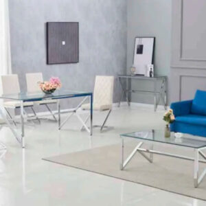 Table Basse MAJESTIQUE Chrome et plateau en verre 120x60x45 cm