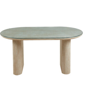 TABLE A MANGER ROXY EFFET TRAVERTIN PLATEAU TRANSPARENT 160X90X75