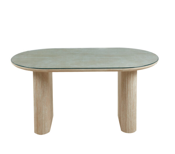 TABLE A MANGER ROXY EFFET TRAVERTIN PLATEAU TRANSPARENT 160X90X75