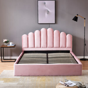 LIT DOHA VELOURS ROSE AVEC COFFRE 140x190 cm
