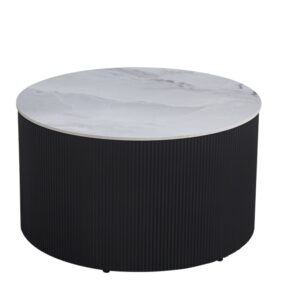 TABLE BASSE VALMY PIEDS NOIR PLATEAU CERAMIQUE MARBRE GRIS 80X45