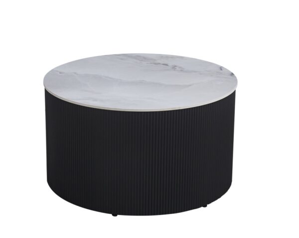 TABLE BASSE VALMY PIEDS NOIR PLATEAU CERAMIQUE MARBRE GRIS 80X45