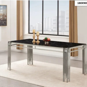 Table à manger XXL FLUTE Chrome Plateau en verre Marbré 180 cm