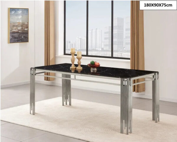 Table à manger XXL FLUTE Chrome Plateau en verre Marbré 180 cm