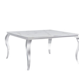 Table à manger Carré BAROQUE Chrome Marbre Blanc 140x140 cm